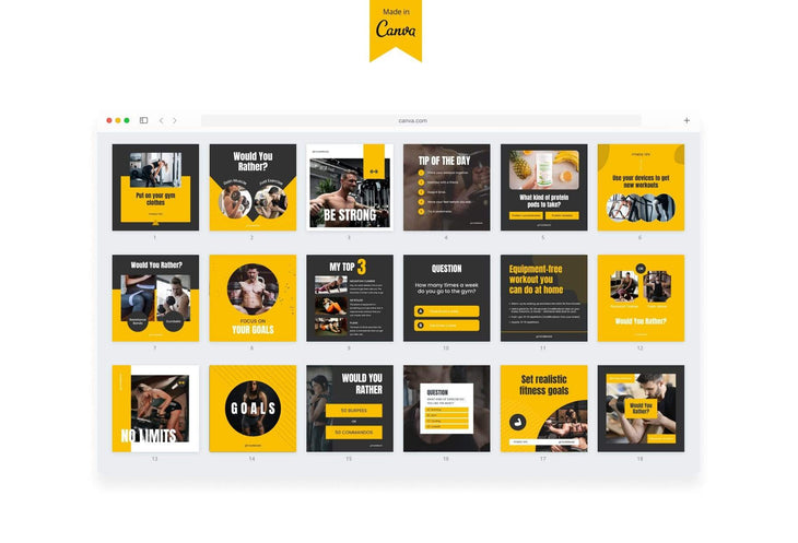 Ladystrategist FITNESS POWER - 97 Done-for-You Fitness Instagram Posts - Fully Editable Canva Templates instagram canva templates social media templates etsy free canva templates