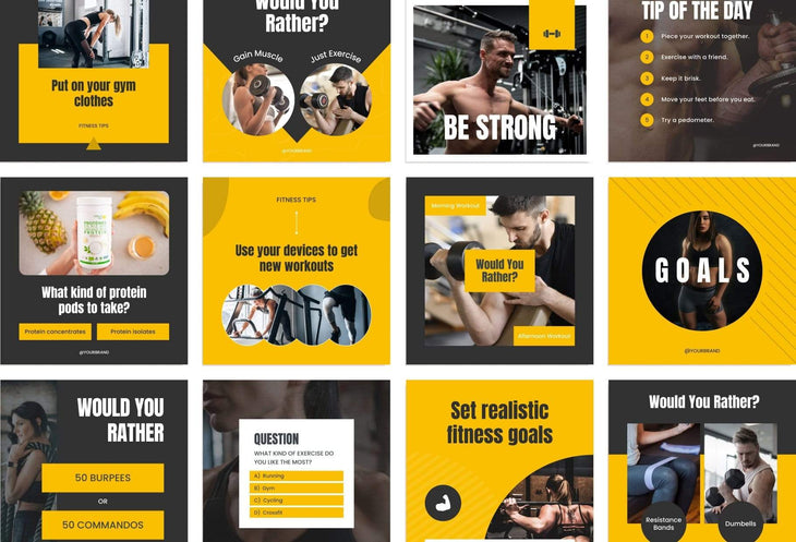 Ladystrategist FITNESS POWER - 97 Done-for-You Fitness Instagram Posts - Fully Editable Canva Templates instagram canva templates social media templates etsy free canva templates