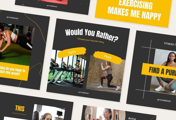 Ladystrategist FITNESS POWER - 97 Done-for-You Fitness Instagram Posts - Fully Editable Canva Templates instagram canva templates social media templates etsy free canva templates