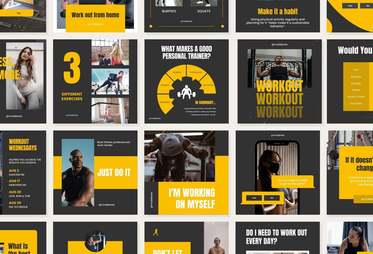 Ladystrategist FITNESS POWER - 97 Done-for-You Fitness Instagram Posts - Fully Editable Canva Templates instagram canva templates social media templates etsy free canva templates