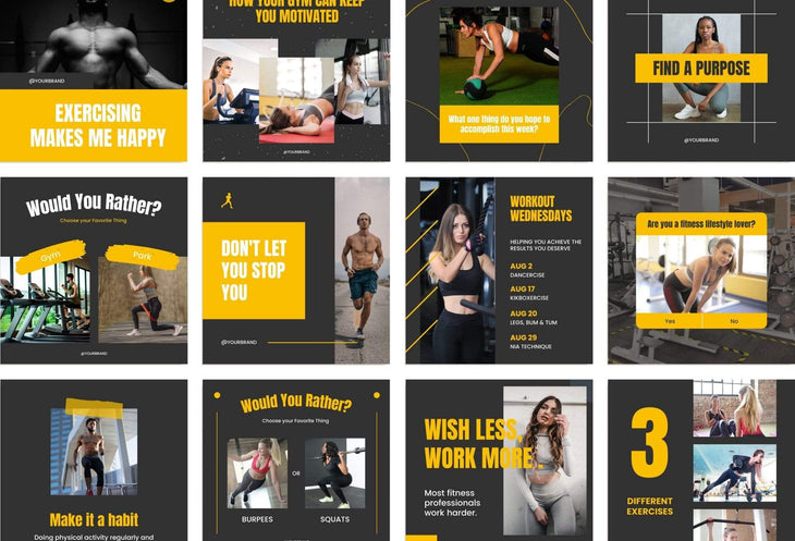 Ladystrategist FITNESS POWER - 97 Done-for-You Fitness Instagram Posts - Fully Editable Canva Templates instagram canva templates social media templates etsy free canva templates