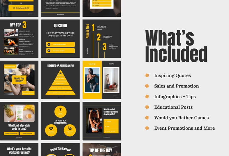 Ladystrategist FITNESS POWER - 97 Done-for-You Fitness Instagram Posts - Fully Editable Canva Templates instagram canva templates social media templates etsy free canva templates