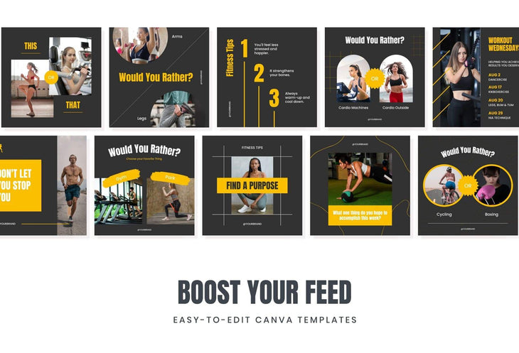 Ladystrategist FITNESS POWER - 97 Done-for-You Fitness Instagram Posts - Fully Editable Canva Templates instagram canva templates social media templates etsy free canva templates