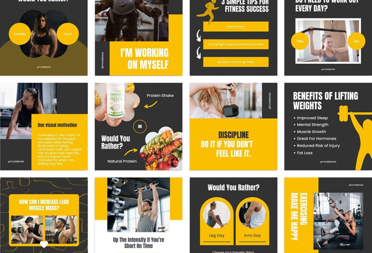 Ladystrategist FITNESS POWER - 97 Done-for-You Fitness Instagram Posts - Fully Editable Canva Templates instagram canva templates social media templates etsy free canva templates