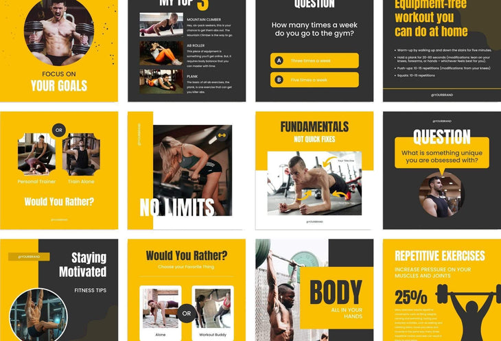 Ladystrategist FITNESS POWER - 97 Done-for-You Fitness Instagram Posts - Fully Editable Canva Templates instagram canva templates social media templates etsy free canva templates
