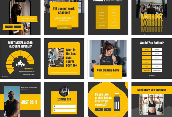 Ladystrategist FITNESS POWER - 97 Done-for-You Fitness Instagram Posts - Fully Editable Canva Templates instagram canva templates social media templates etsy free canva templates