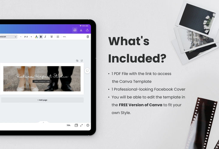 Ladystrategist Picture Perfect Studio Facebook Cover for Photographers Editable Canva Template instagram canva templates social media templates etsy free canva templates
