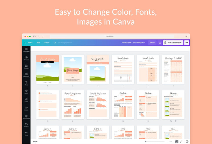 Ladystrategist Printable and Editable Social Media Audit Planner Canva Template instagram canva templates social media templates etsy free canva templates