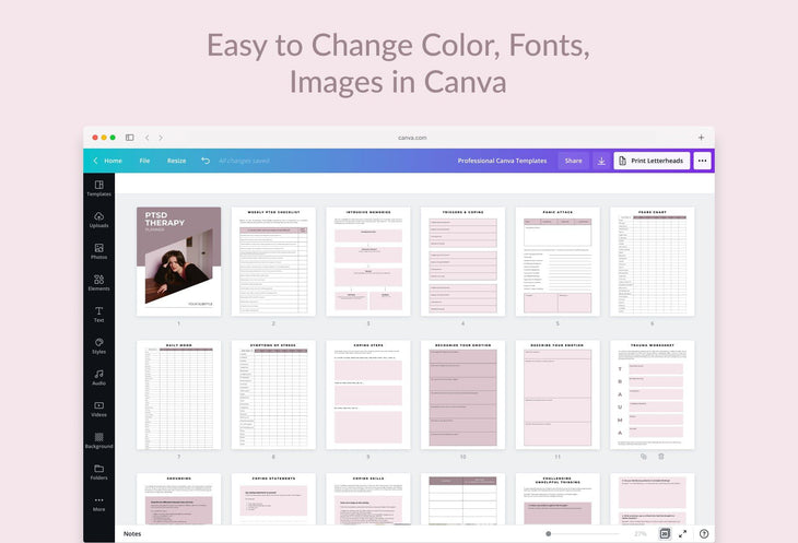 Ladystrategist PTSD Therapy Planner Canva Template for Coaches instagram canva templates social media templates etsy free canva templates