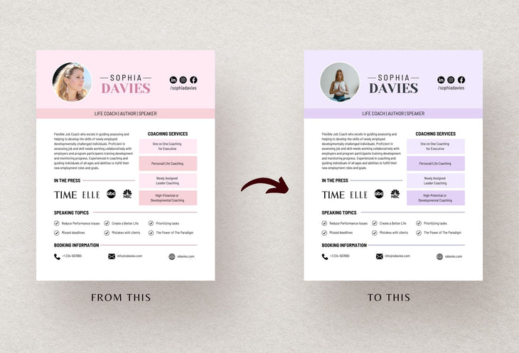 Ladystrategist Sophia Speaker One-Sheet Canva Template instagram canva templates social media templates etsy free canva templates