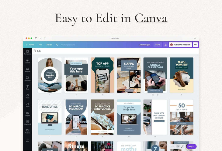 Ladystrategist Technology Pinterest Template instagram canva templates social media templates etsy free canva templates