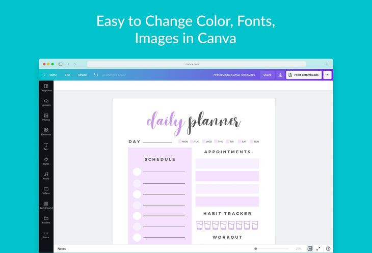 Ladystrategist Wisteria Daily Planner Printable and Editable Canva Template instagram canva templates social media templates etsy free canva templates