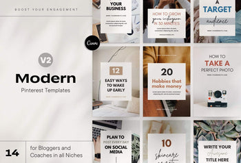 Ladystrategist 14 Modern Pinterest Templates for Bloggers and Coaches in All Industries - Editable Canva Template Pack 02 instagram canva templates social media templates etsy free canva templates