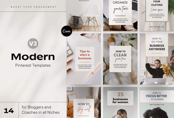 Ladystrategist 14 Modern Pinterest Templates for Bloggers and Coaches in All Industries - Editable Canva Template Pack 03 instagram canva templates social media templates etsy free canva templates