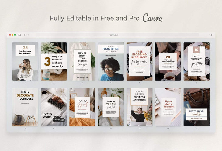 Ladystrategist 14 Modern Pinterest Templates for Bloggers and Coaches in All Industries - Editable Canva Template Pack 03 instagram canva templates social media templates etsy free canva templates