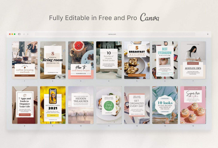 Ladystrategist 14 Modern Pinterest Templates for Bloggers and Coaches in All Industries - Editable Canva Template Pack 05 instagram canva templates social media templates etsy free canva templates