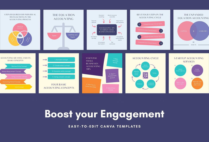 Ladystrategist 20 Accounting Tips and Infographics - Instagram Engagement Posts - Fully Editable Canva Templates instagram canva templates social media templates etsy free canva templates