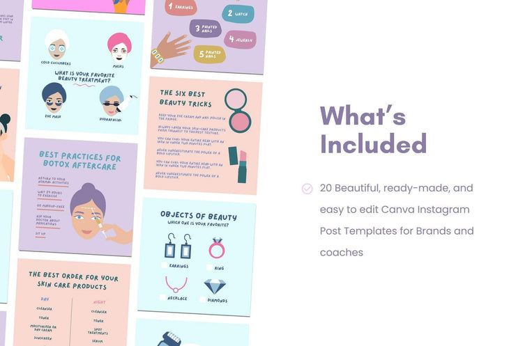 Ladystrategist 20 Beauty Lists Instagram Posts - Fully Editable Canva Templates instagram canva templates social media templates etsy free canva templates