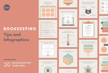 Ladystrategist 20 Bookkeeping Tips and Infographics - Instagram Engagement Posts - Fully Editable Canva Templates instagram canva templates social media templates etsy free canva templates