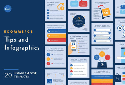 Ladystrategist 20 Ecommerce Tips and Infographics - Instagram Engagement Posts - Fully Editable Canva Templates instagram canva templates social media templates etsy free canva templates
