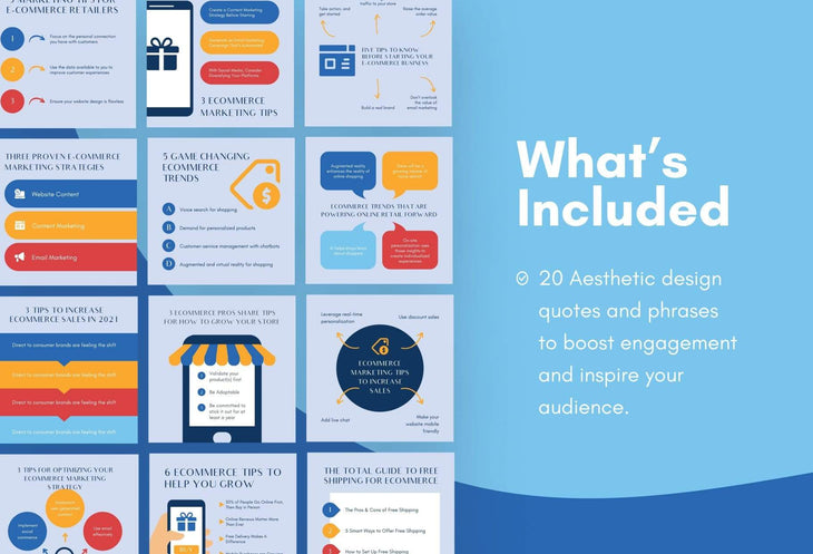 Ladystrategist 20 Ecommerce Tips and Infographics - Instagram Engagement Posts - Fully Editable Canva Templates instagram canva templates social media templates etsy free canva templates