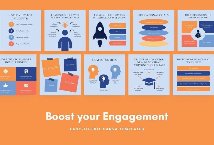 Ladystrategist 20 Education Tips and Infographics - Instagram Engagement Posts - Fully Editable Canva Templates instagram canva templates social media templates etsy free canva templates