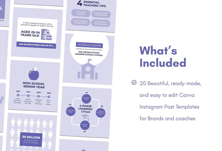 Ladystrategist 20 Education Tips and Infographics Instagram Engagement Posts Fully Editable Canva Templates V2 instagram canva templates social media templates etsy free canva templates