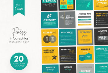 Ladystrategist 20 Fitness Infographics Instagram Posts Fully Editable Canva Templates V2 instagram canva templates social media templates etsy free canva templates