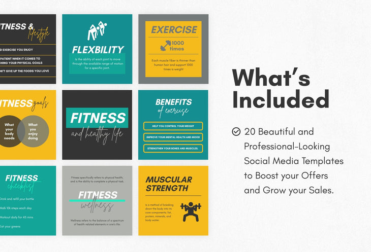 Ladystrategist 20 Fitness Infographics Instagram Posts Fully Editable Canva Templates V2 instagram canva templates social media templates etsy free canva templates