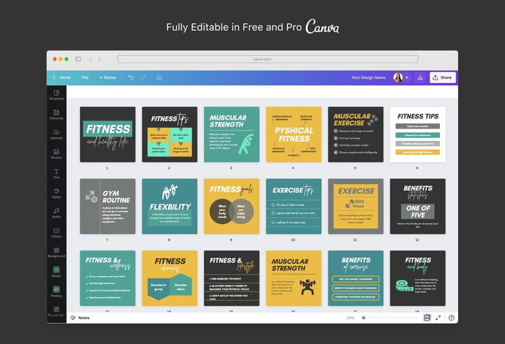 Ladystrategist 20 Fitness Infographics Instagram Posts Fully Editable Canva Templates V2 instagram canva templates social media templates etsy free canva templates