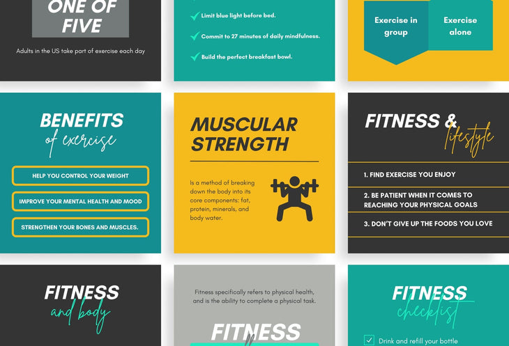 Ladystrategist 20 Fitness Infographics Instagram Posts Fully Editable Canva Templates V2 instagram canva templates social media templates etsy free canva templates