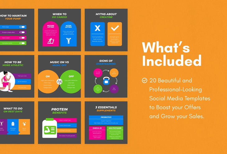 Ladystrategist 20 Fitness Infographics Instagram Posts Fully Editable Canva Templates V3 instagram canva templates social media templates etsy free canva templates