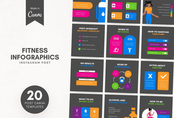 Ladystrategist 20 Fitness Infographics Instagram Posts Fully Editable Canva Templates V3 instagram canva templates social media templates etsy free canva templates