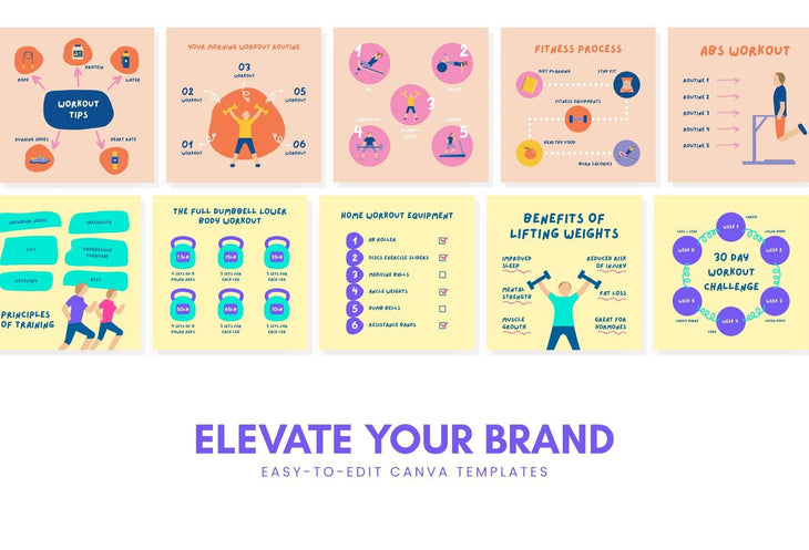 Ladystrategist 20 Fitness Lists Instagram Posts - Fully Editable Canva Templates instagram canva templates social media templates etsy free canva templates