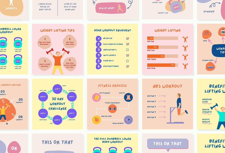 Ladystrategist 20 Fitness Lists Instagram Posts - Fully Editable Canva Templates instagram canva templates social media templates etsy free canva templates