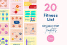 Ladystrategist 20 Fitness Lists Instagram Posts - Fully Editable Canva Templates instagram canva templates social media templates etsy free canva templates