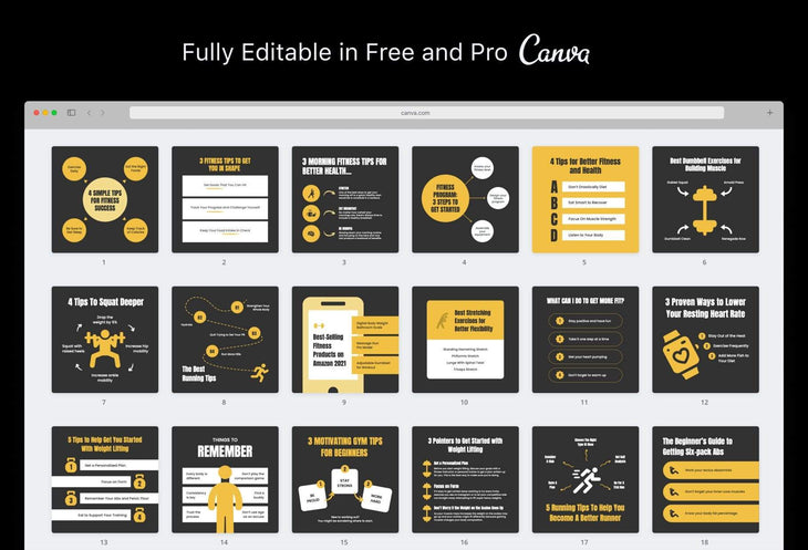 Ladystrategist 20 Fitness Tips and Infographics - Instagram Engagement Posts - Fully Editable Canva Templates instagram canva templates social media templates etsy free canva templates