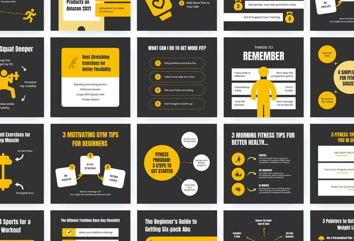 Ladystrategist 20 Fitness Tips and Infographics - Instagram Engagement Posts - Fully Editable Canva Templates instagram canva templates social media templates etsy free canva templates