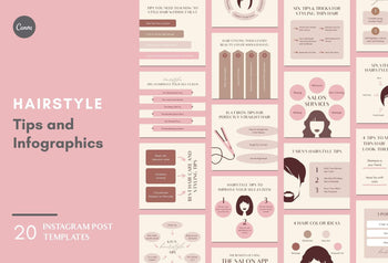 Ladystrategist 20 Hairstyle Tips and Infographics - Instagram Engagement Posts - Fully Editable Canva Templates instagram canva templates social media templates etsy free canva templates
