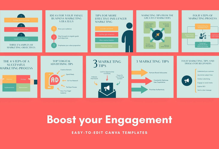 Ladystrategist 20 Marketing Tips and Infographics - Instagram Engagement Posts - Fully Editable Canva Templates instagram canva templates social media templates etsy free canva templates