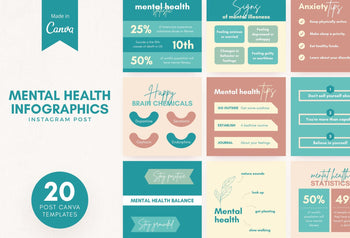 Ladystrategist 20 Mental Health Infographics Instagram Posts Fully Editable Canva Templates instagram canva templates social media templates etsy free canva templates