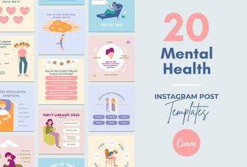 Ladystrategist 20 Mental Health Instagram Posts - Fully Editable Canva Templates instagram canva templates social media templates etsy free canva templates