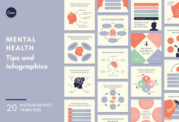 Ladystrategist 20 Mental Health Tips and Infographics - Instagram Engagement Posts - Fully Editable Canva Templates instagram canva templates social media templates etsy free canva templates
