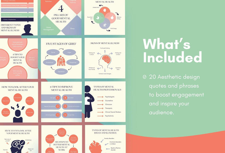 Ladystrategist 20 Mental Health Tips and Infographics - Instagram Engagement Posts - Fully Editable Canva Templates instagram canva templates social media templates etsy free canva templates