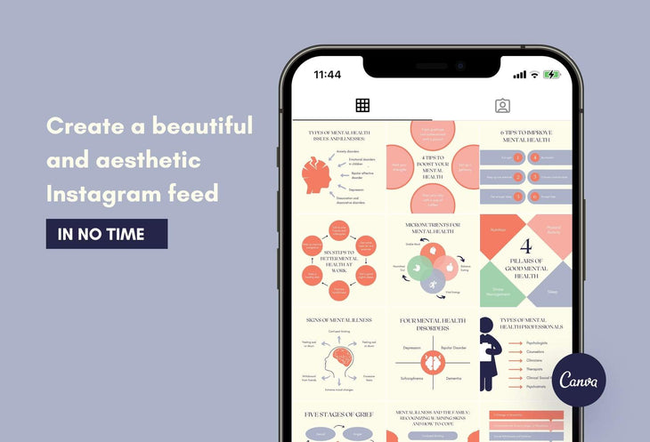 Ladystrategist 20 Mental Health Tips and Infographics - Instagram Engagement Posts - Fully Editable Canva Templates instagram canva templates social media templates etsy free canva templates