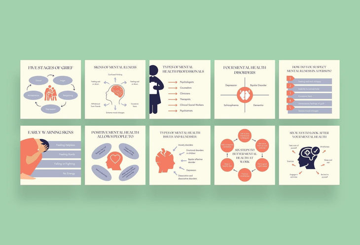 Ladystrategist 20 Mental Health Tips and Infographics - Instagram Engagement Posts - Fully Editable Canva Templates instagram canva templates social media templates etsy free canva templates