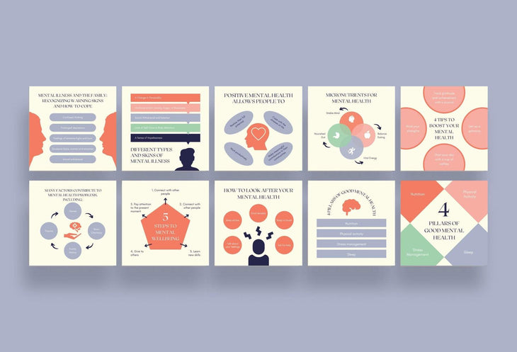 Ladystrategist 20 Mental Health Tips and Infographics - Instagram Engagement Posts - Fully Editable Canva Templates instagram canva templates social media templates etsy free canva templates