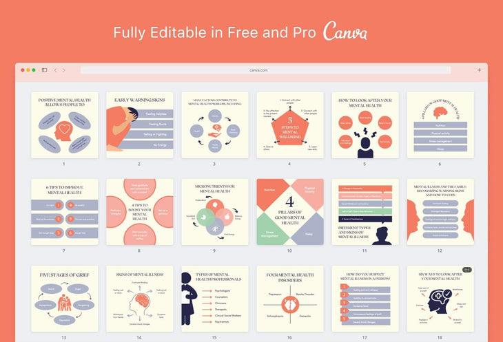 Ladystrategist 20 Mental Health Tips and Infographics - Instagram Engagement Posts - Fully Editable Canva Templates instagram canva templates social media templates etsy free canva templates
