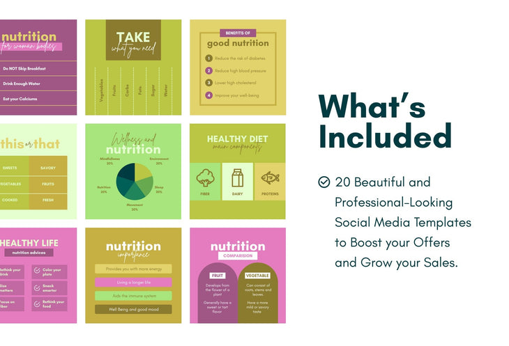 Ladystrategist 20 Nutrition Infographics Instagram Posts Fully Editable Canva Templates V2 instagram canva templates social media templates etsy free canva templates