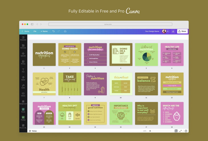 Ladystrategist 20 Nutrition Infographics Instagram Posts Fully Editable Canva Templates V2 instagram canva templates social media templates etsy free canva templates